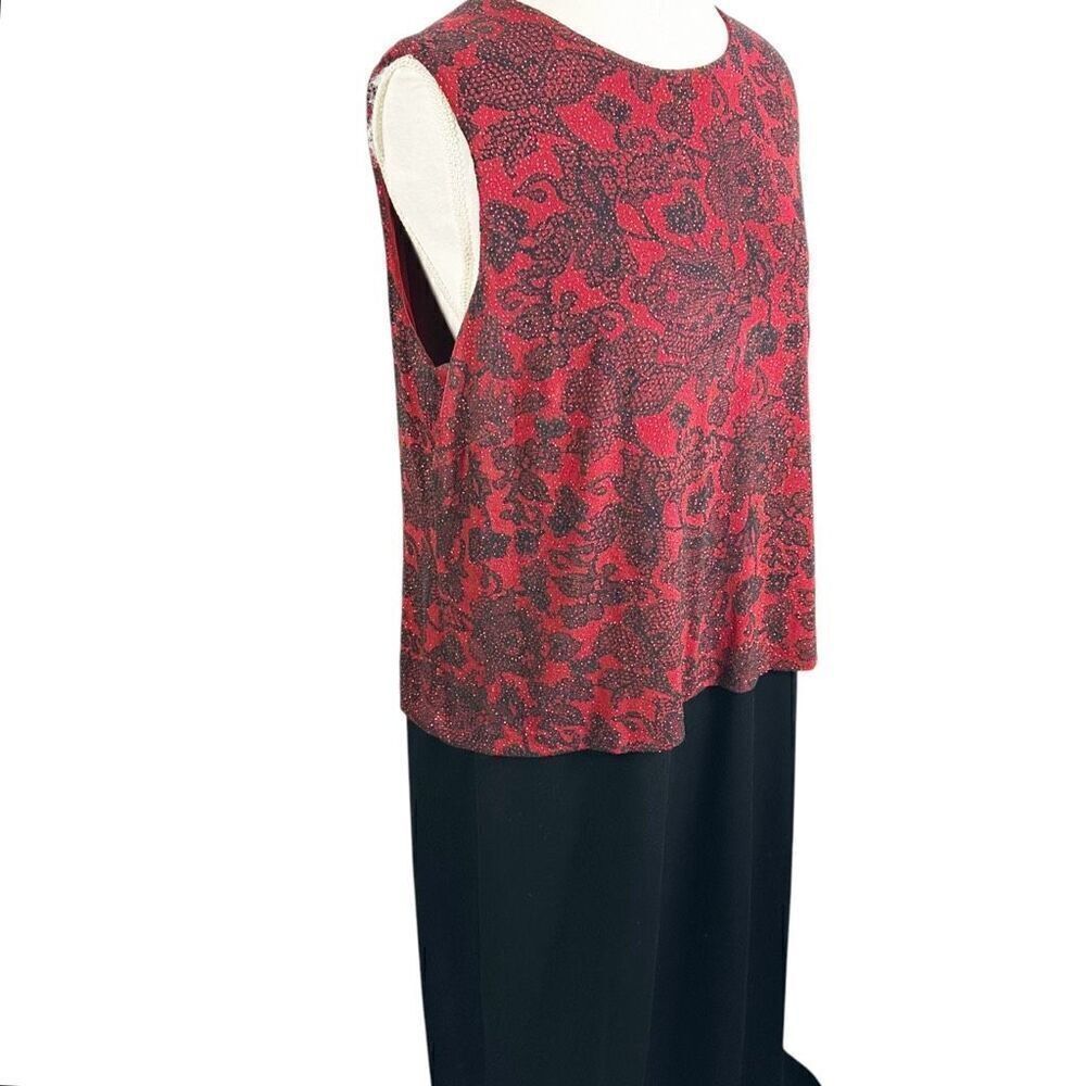 Alex Evenings Red beaded Black Velvet Dress Sleeveless floral Holiday Size 16W - Picture 5 of 10